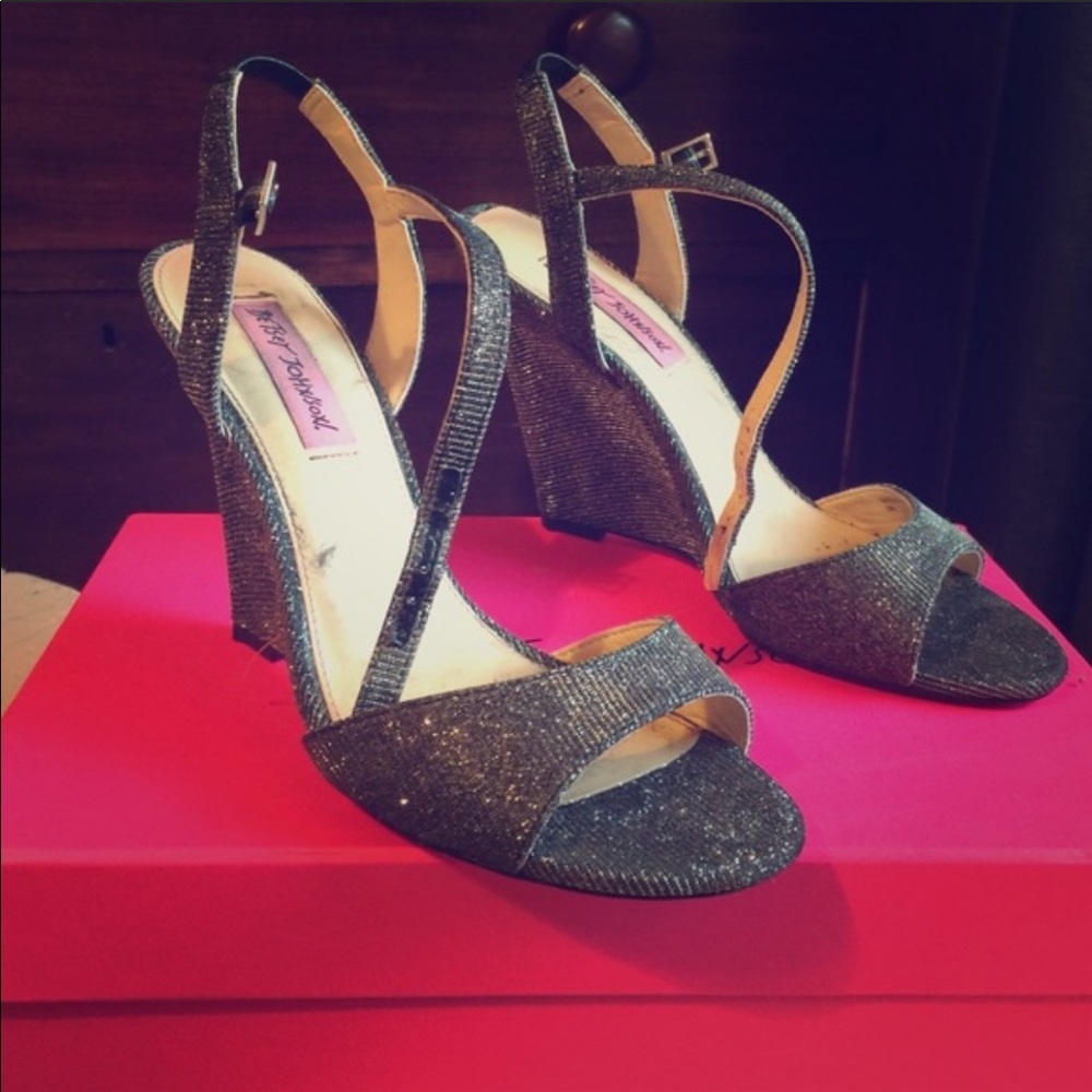 Betsy Johnson silver and black wedges